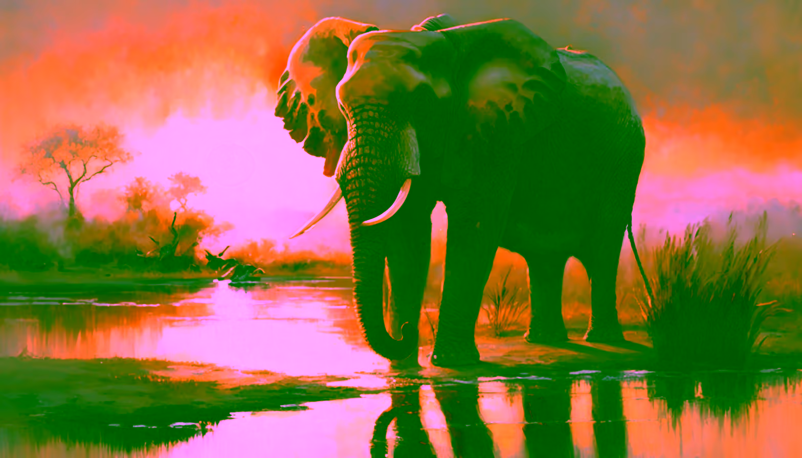 Canvas Wall Art - Majestic Elephant With Sunset - B1018