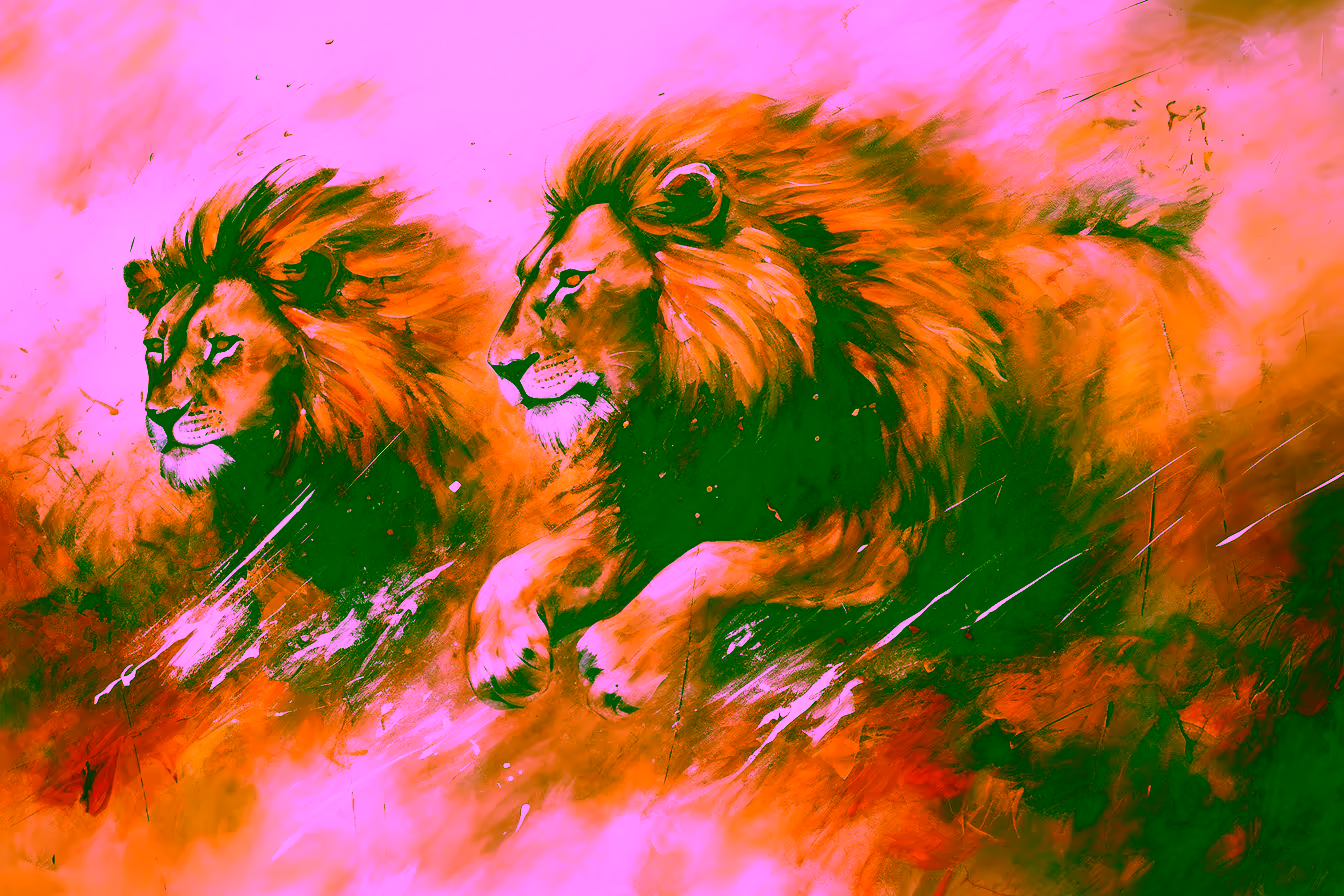 Canvas Wall Art - Male Lions Running Abstract - A1411