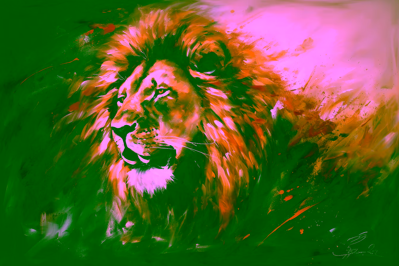 Canvas Wall Art - Male Lion Abstract Painting - A1409