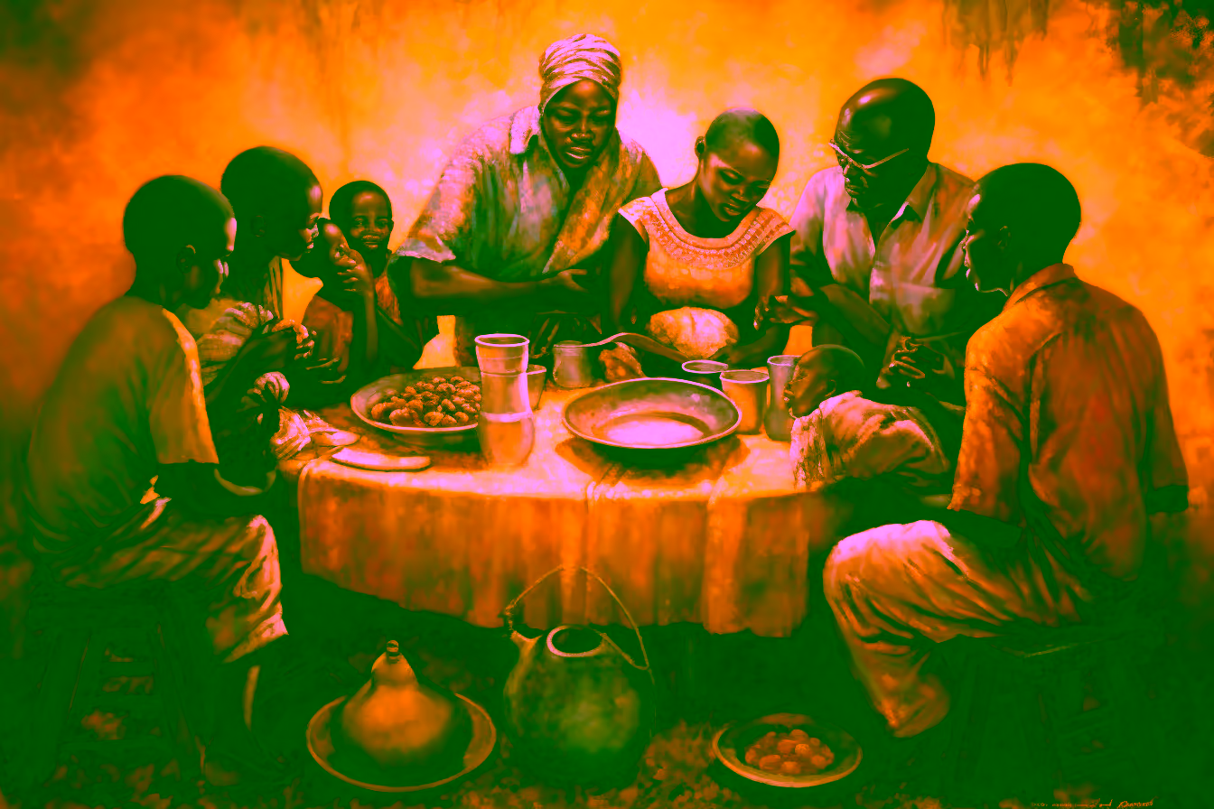 Canvas Wall Art - African Family Sitting Around a Table - A1474