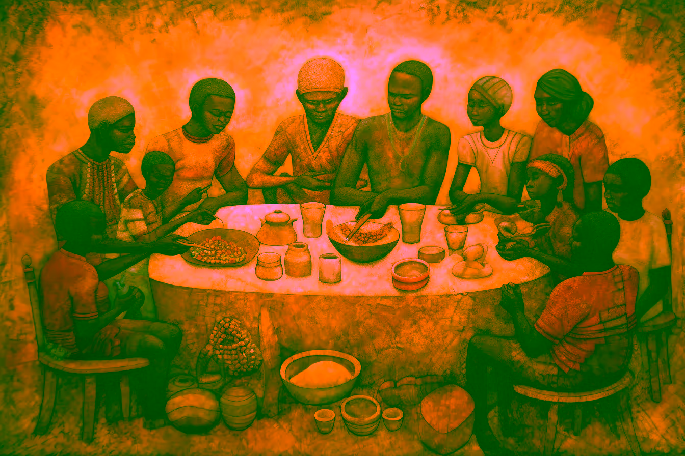 Canvas Wall Art - African Family Sitting Around a Table - A1472