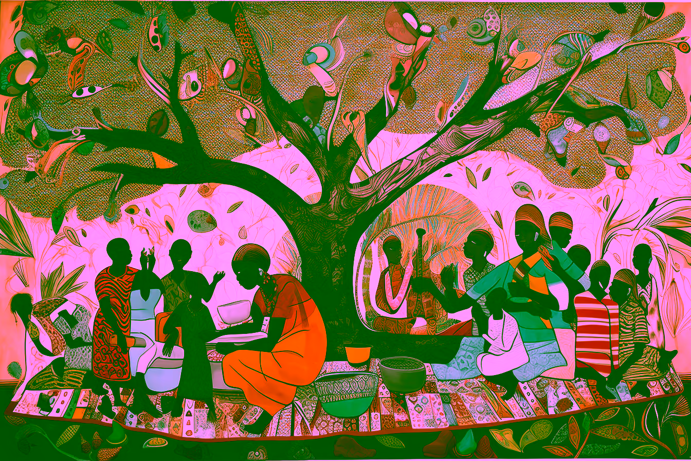 Canvas Wall Art - African Villagers Under a Tree - A1493