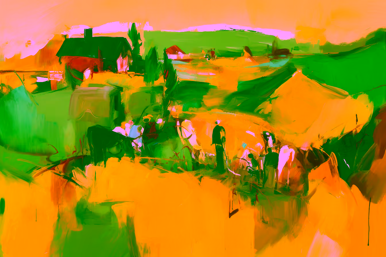 Canvas Wall Art - Abstract Painting Depicts Farmhouse Nestled - A1511