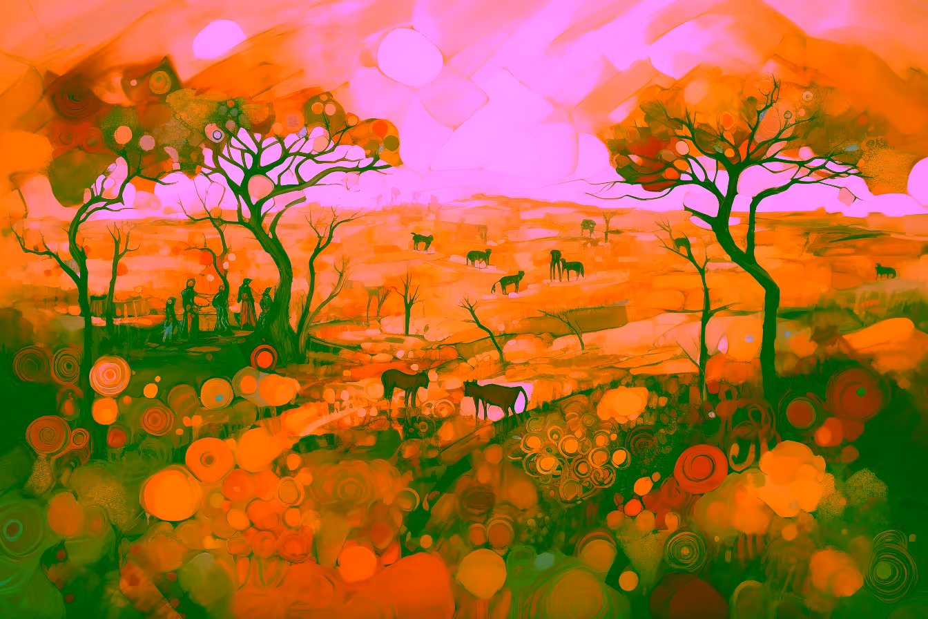 Canvas Wall Art - Abstract Representation Rural African Life - A1217