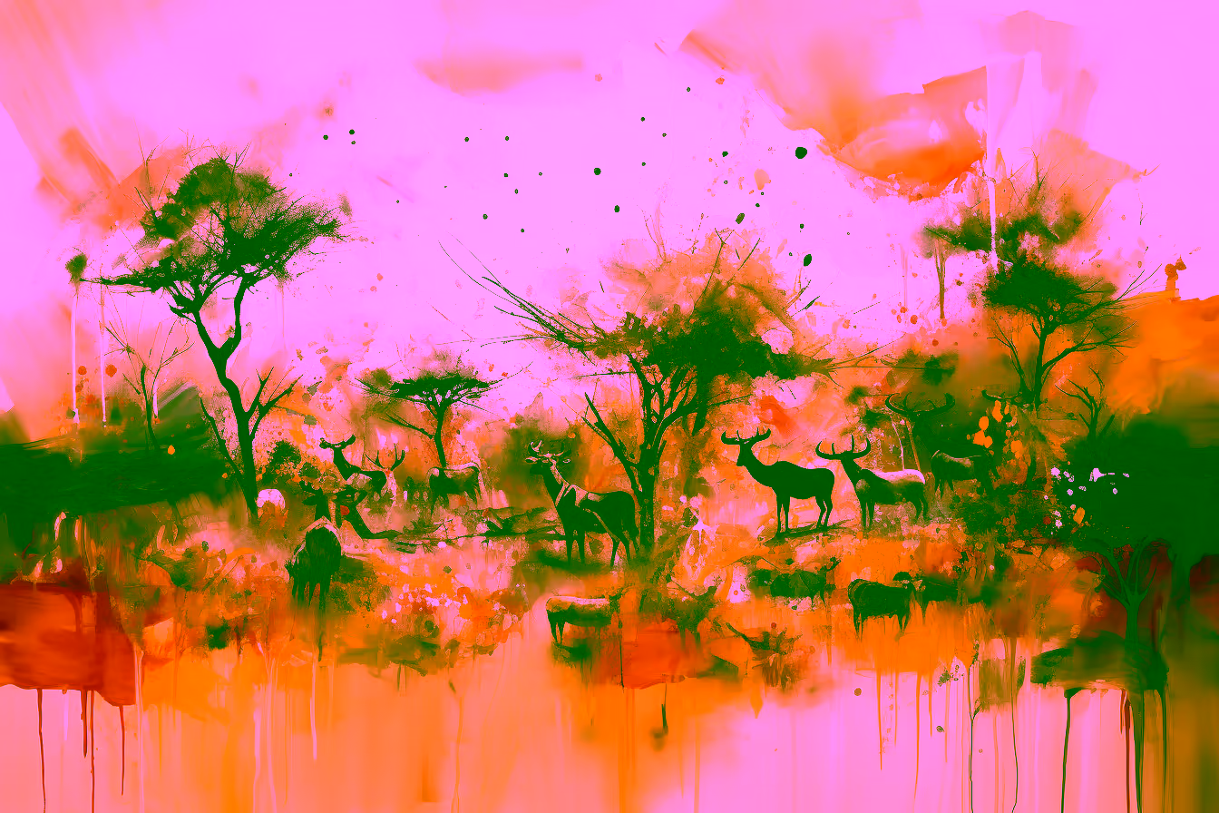 Canvas Wall Art - Abstract Representation Rural African Life - A1215