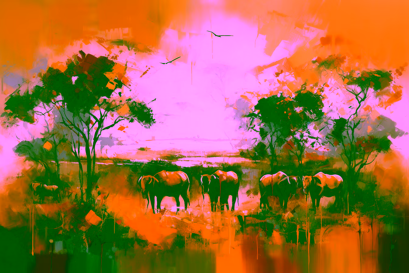 Canvas Wall Art - Abstract Representation Rural African Life - A1239