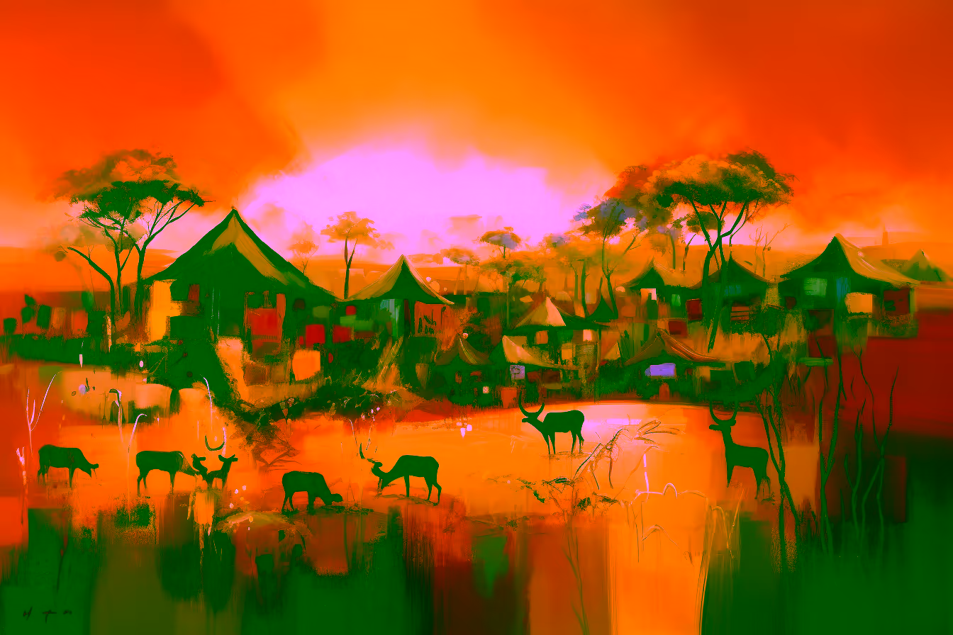 Canvas Wall Art - Abstract Representation Rural African Life - A1216