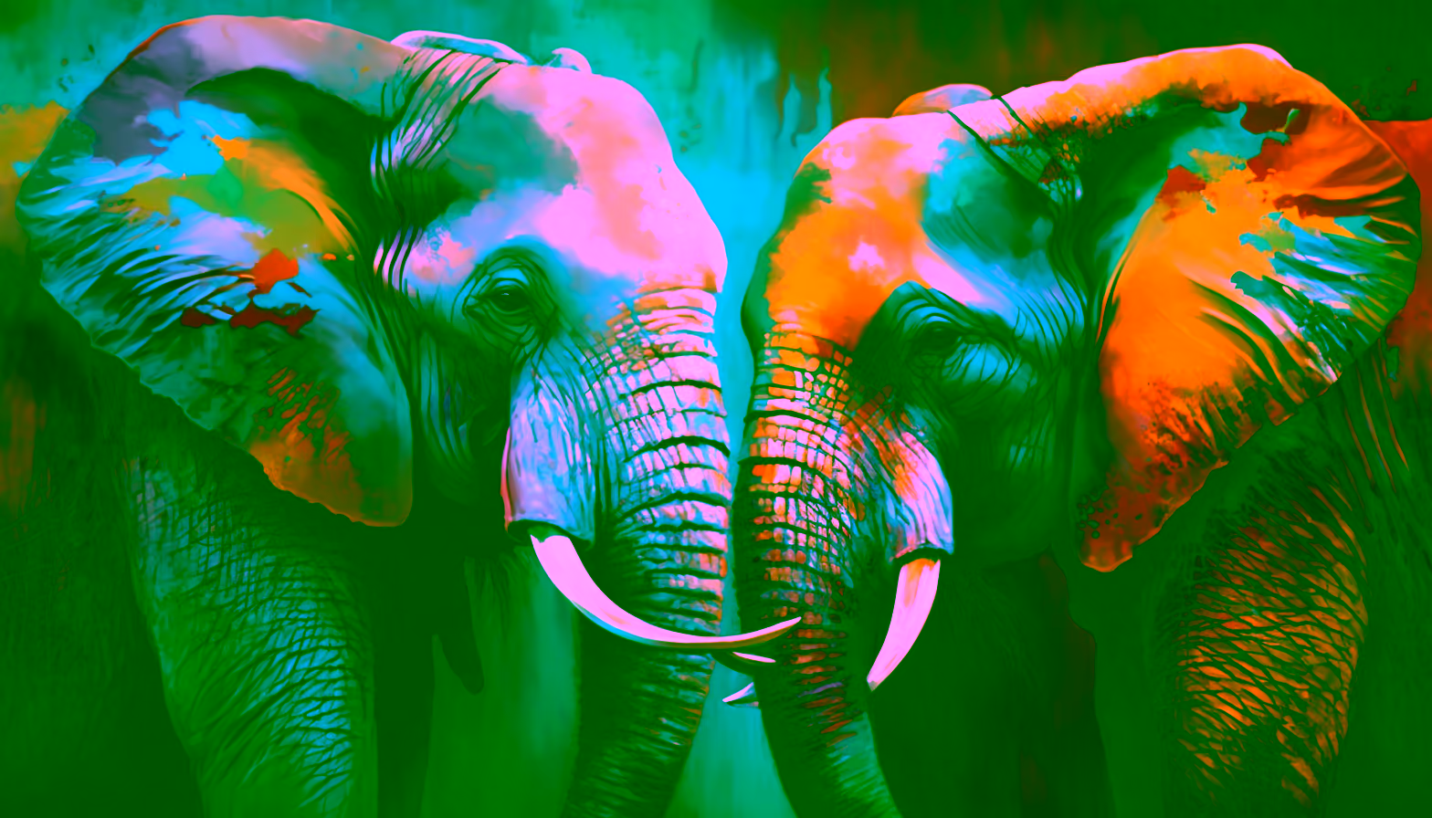 Canvas Wall Art - Canvas Wall Art –Two Elephants Interlocked - B1072