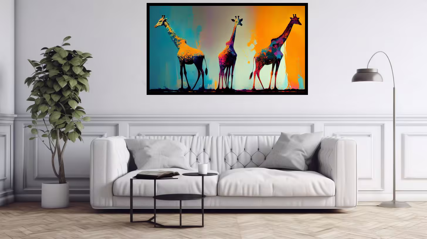 Canvas Wall Art - Painting of 3 Giraffes - B1580