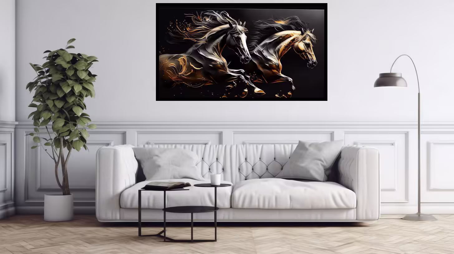 Canvas Wall Art - Golden Horses Running - B1590