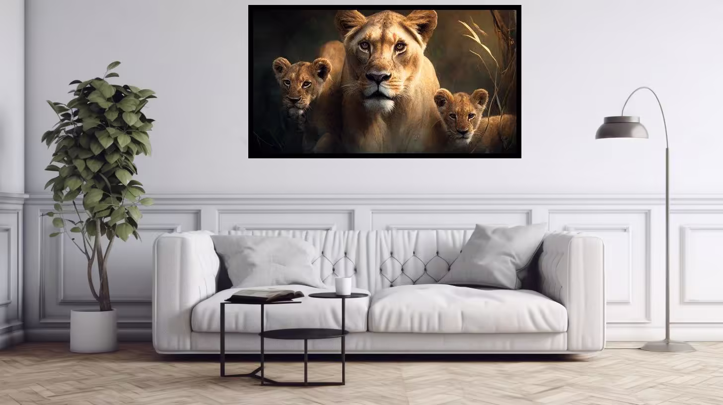 Canvas Wall Art - Lionness with 2 cubs - B1592