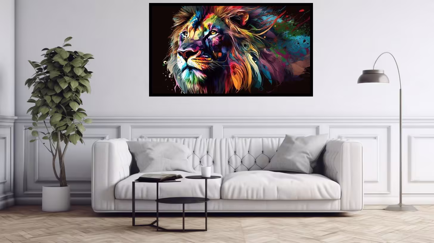 Canvas Wall Art - Fierce Colourful Lion - B1594