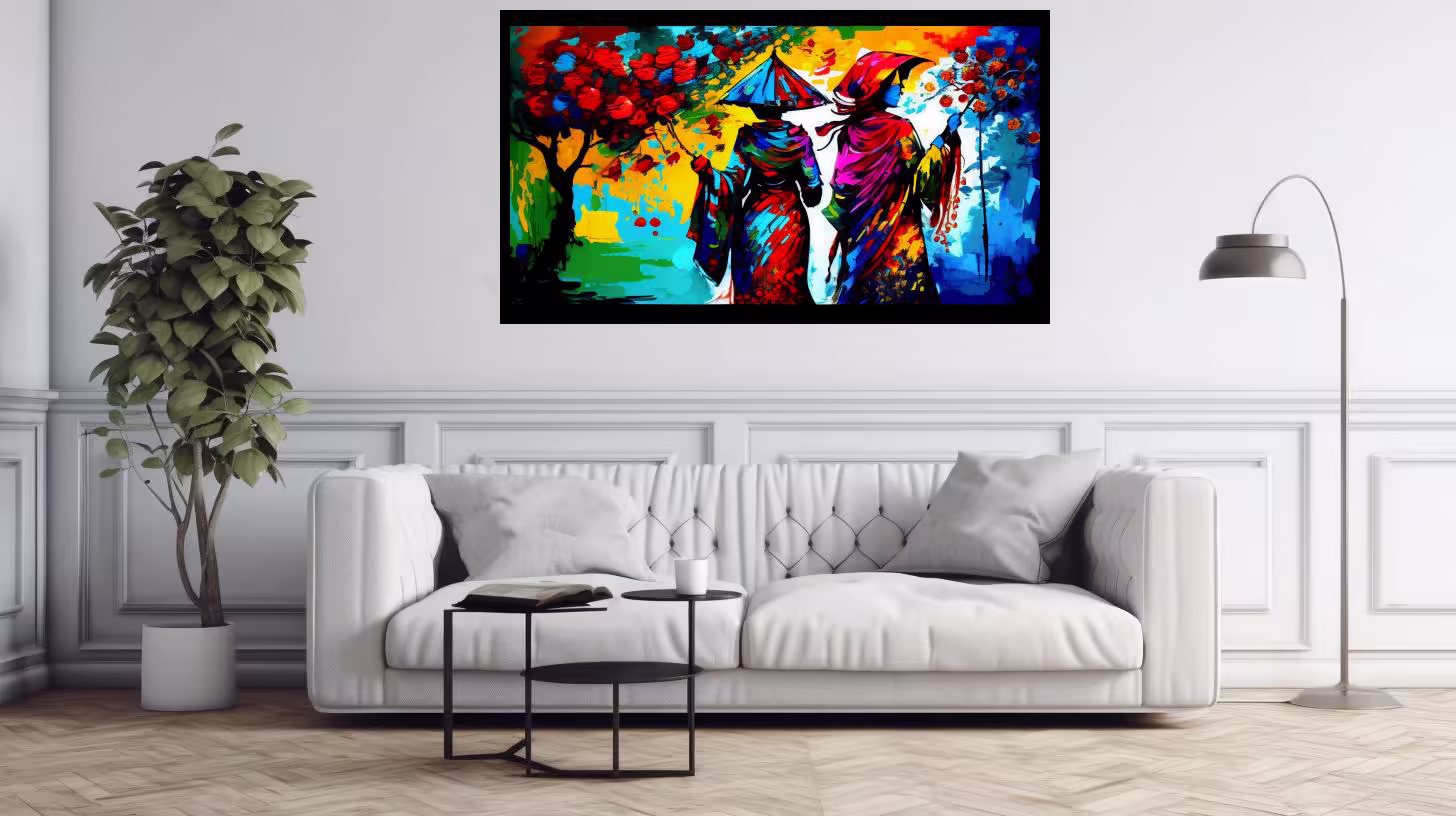 Canvas Wall Art - 2 Women With Hats Painting - B1637