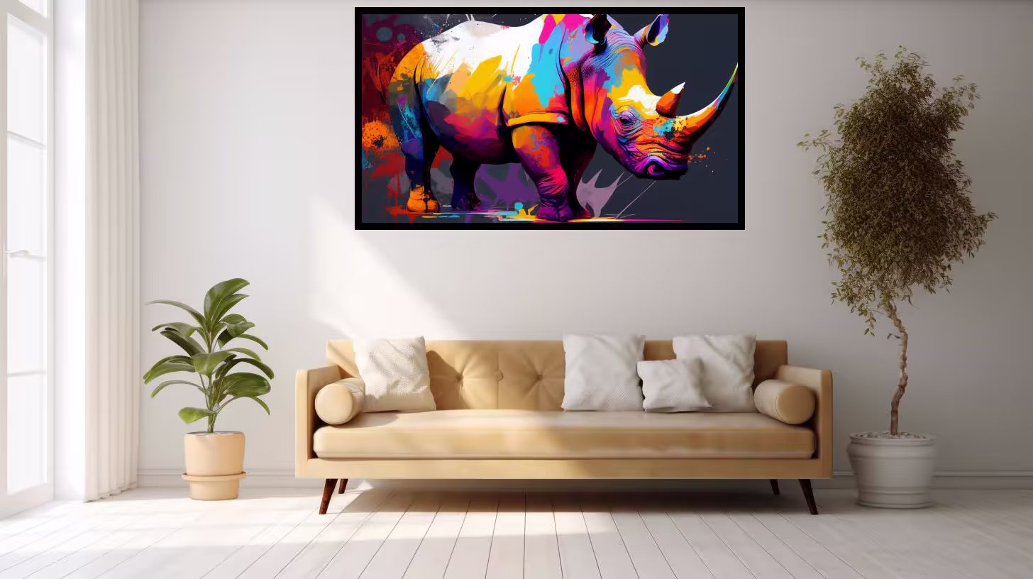Canvas Wall Art - Colourful Rhino Painting - B1610